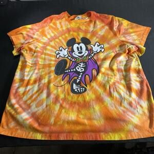 2024 Disney Parks Halloween Mickey Skeleton Vampire Orange Tie Dye Shirt Size XL
